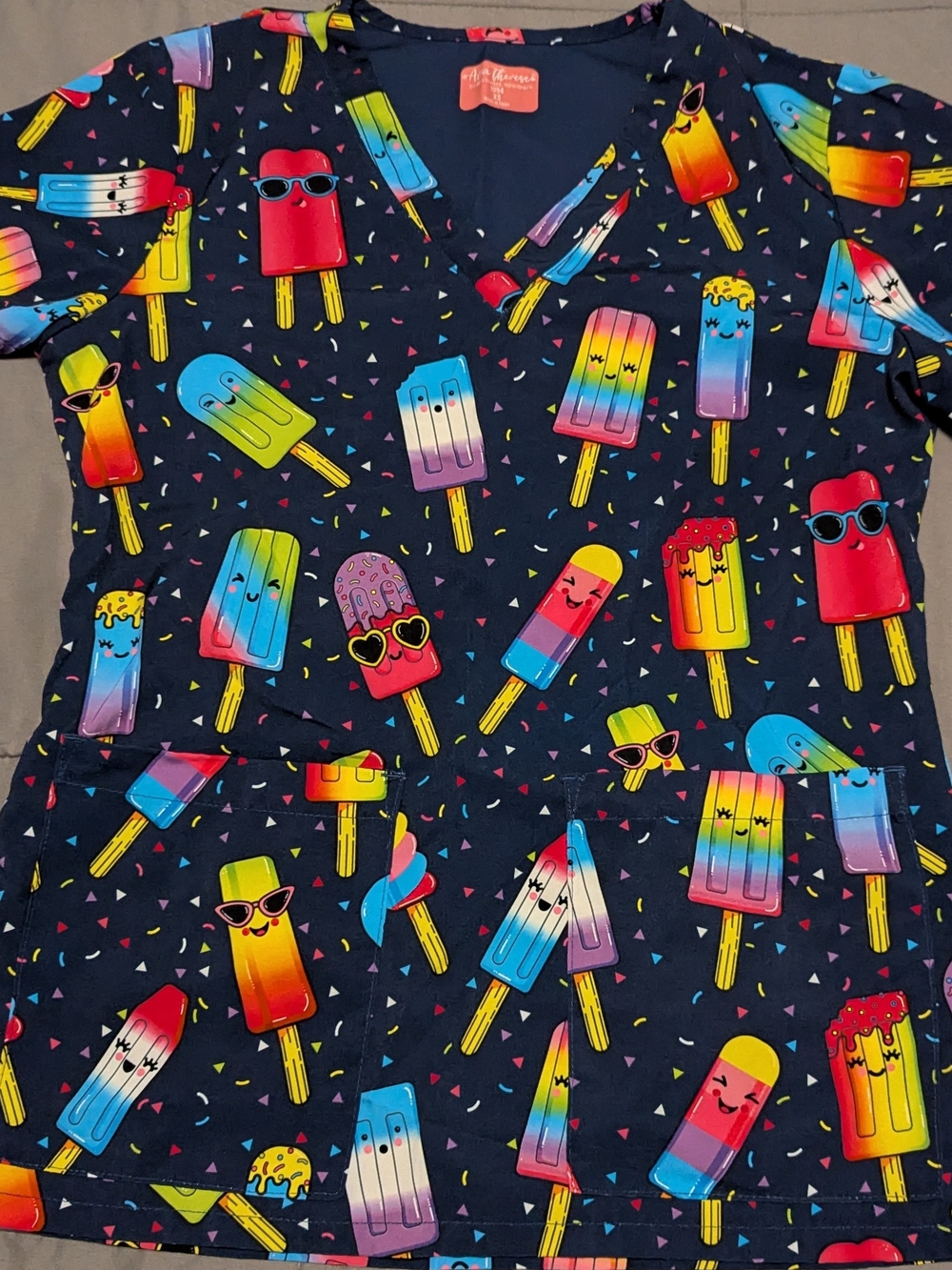 Rainbow Popsicle Navy Short Sleeve scrub top